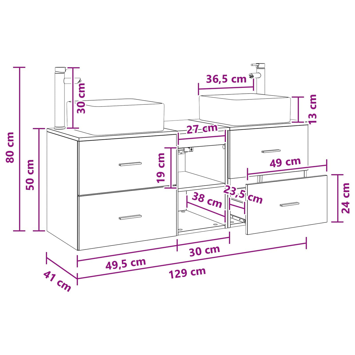 Set ormarića za kupaonicu 3 kom. Crni hrast 49,5 x 41 x 63 cm