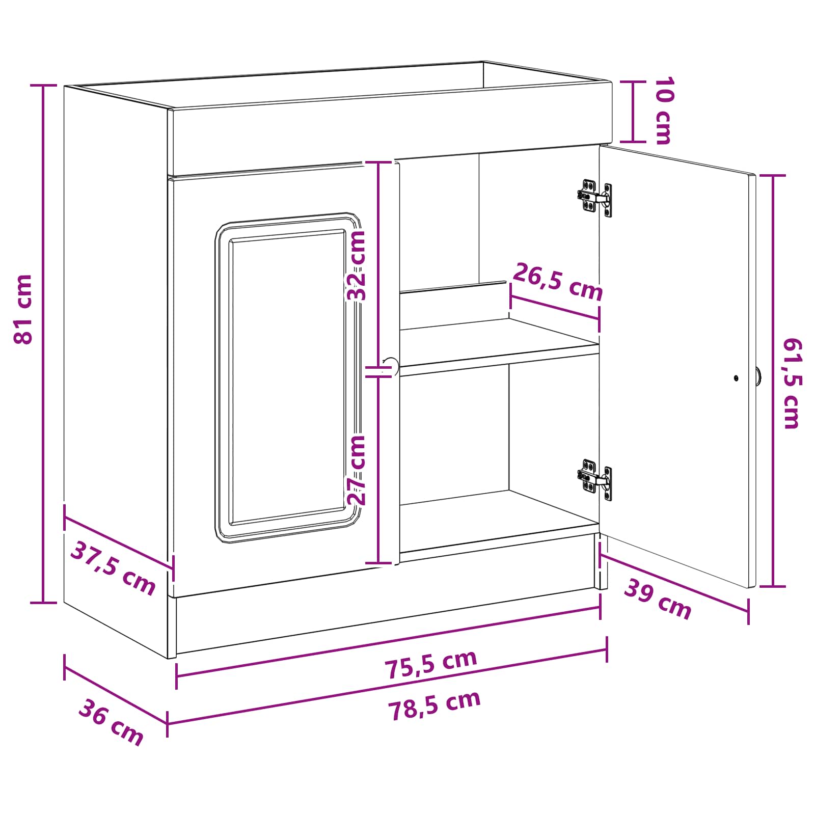 Ormarić ispod umivaonika Dimljeni hrast 78,5 x 37,5 x 81 cm