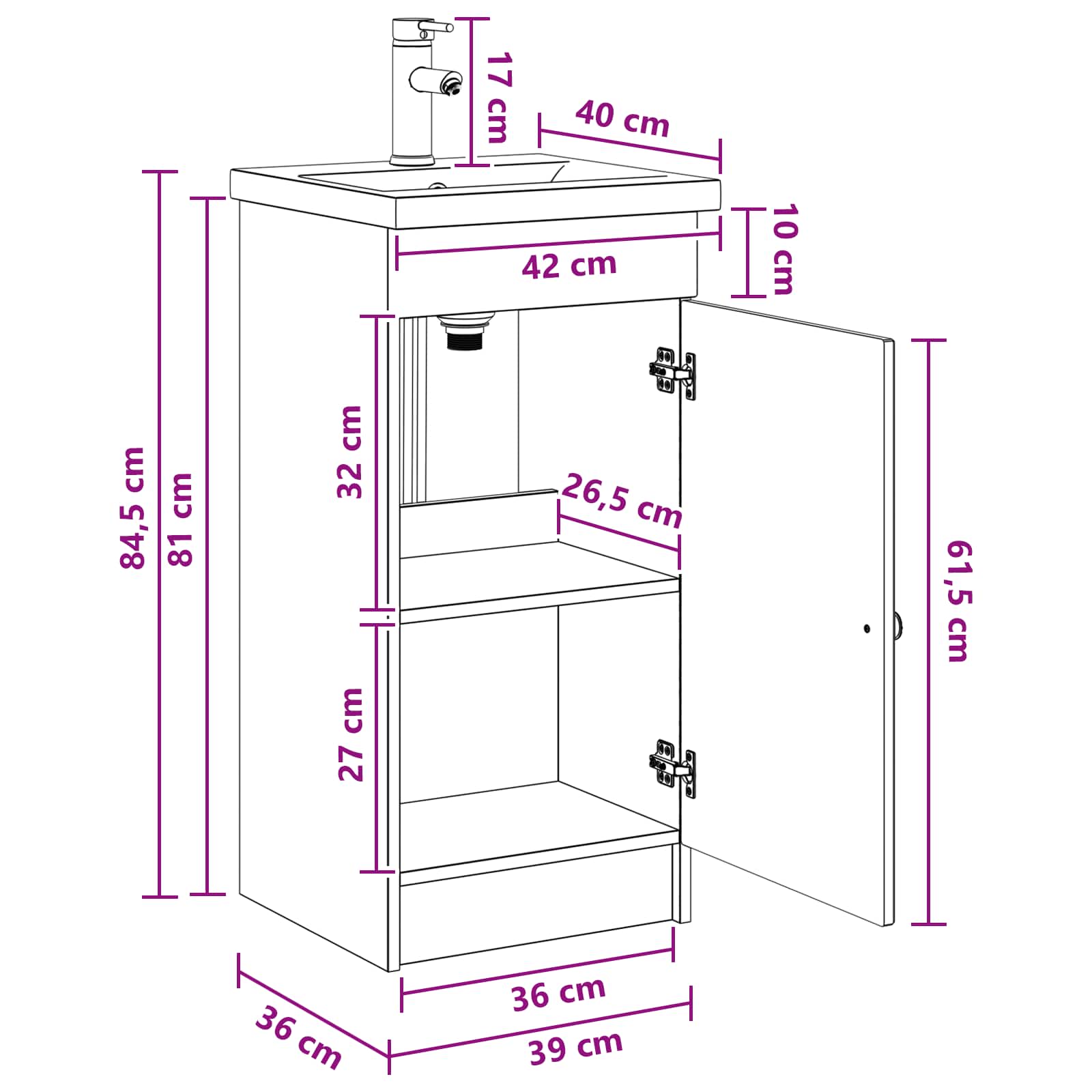 Kupaonski umivaonik s sudoperom Betonska siva 42 x 40 x 84,5 cm