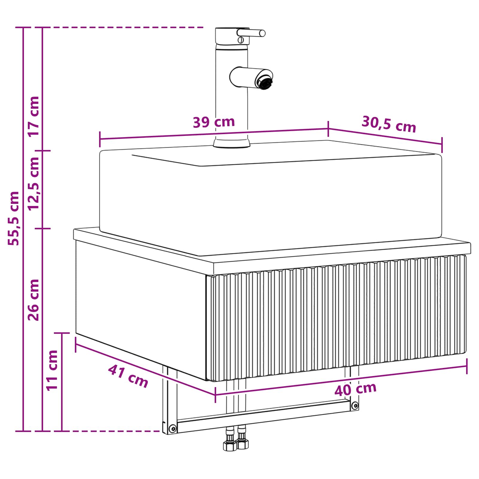 Zidni sudoper Crna 40 x 41 x 39 cm Konstruirano drvo