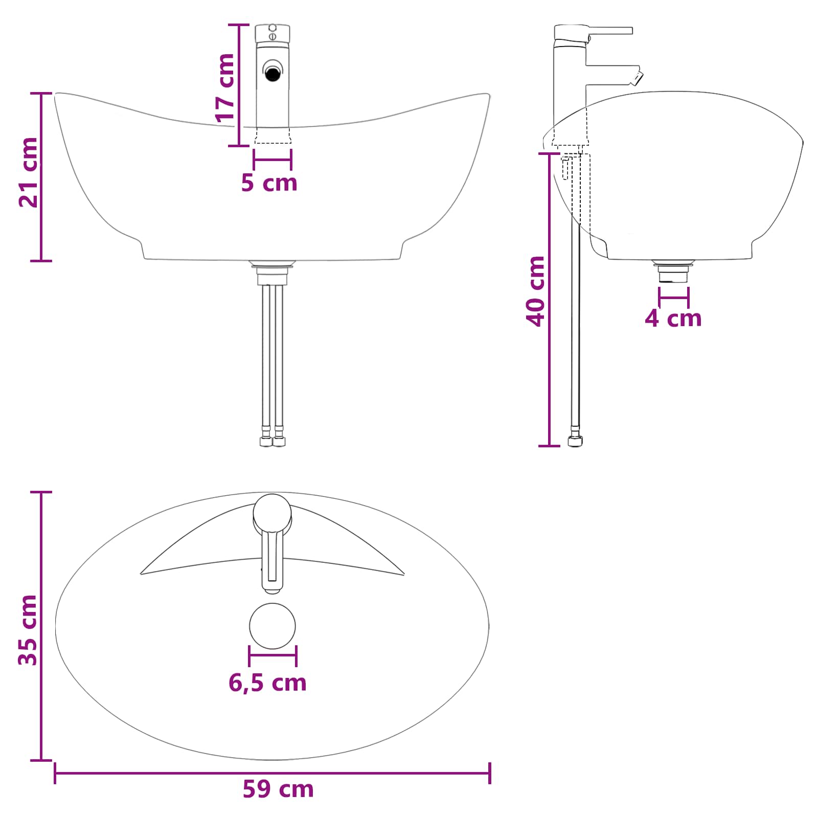 Umivaonik za kupaonicu Krom 59 x 35 x 21 cm Metal