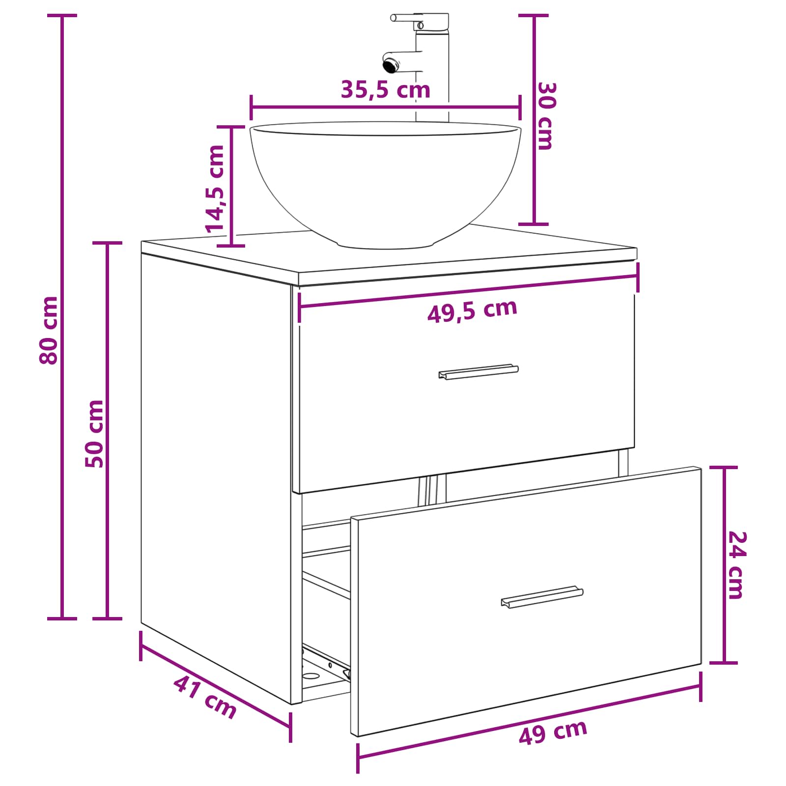 Umivaonik s policom Betonska siva 49,5 x 41 x 64,5 cm