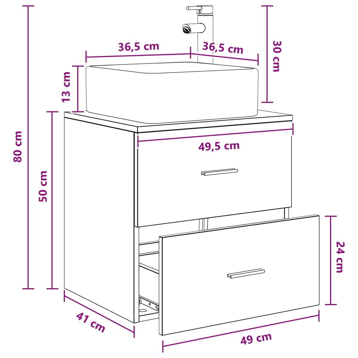 Umivaonik s policom Hrast sonoma 49,5 x 41 x 63 cm
