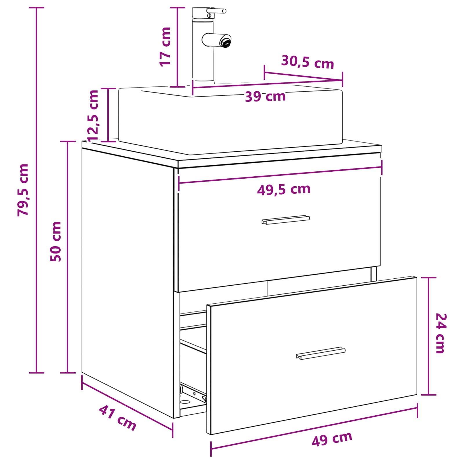 Umivaonik s policom Staro drvo 49,5 x 41 x 62,5 cm