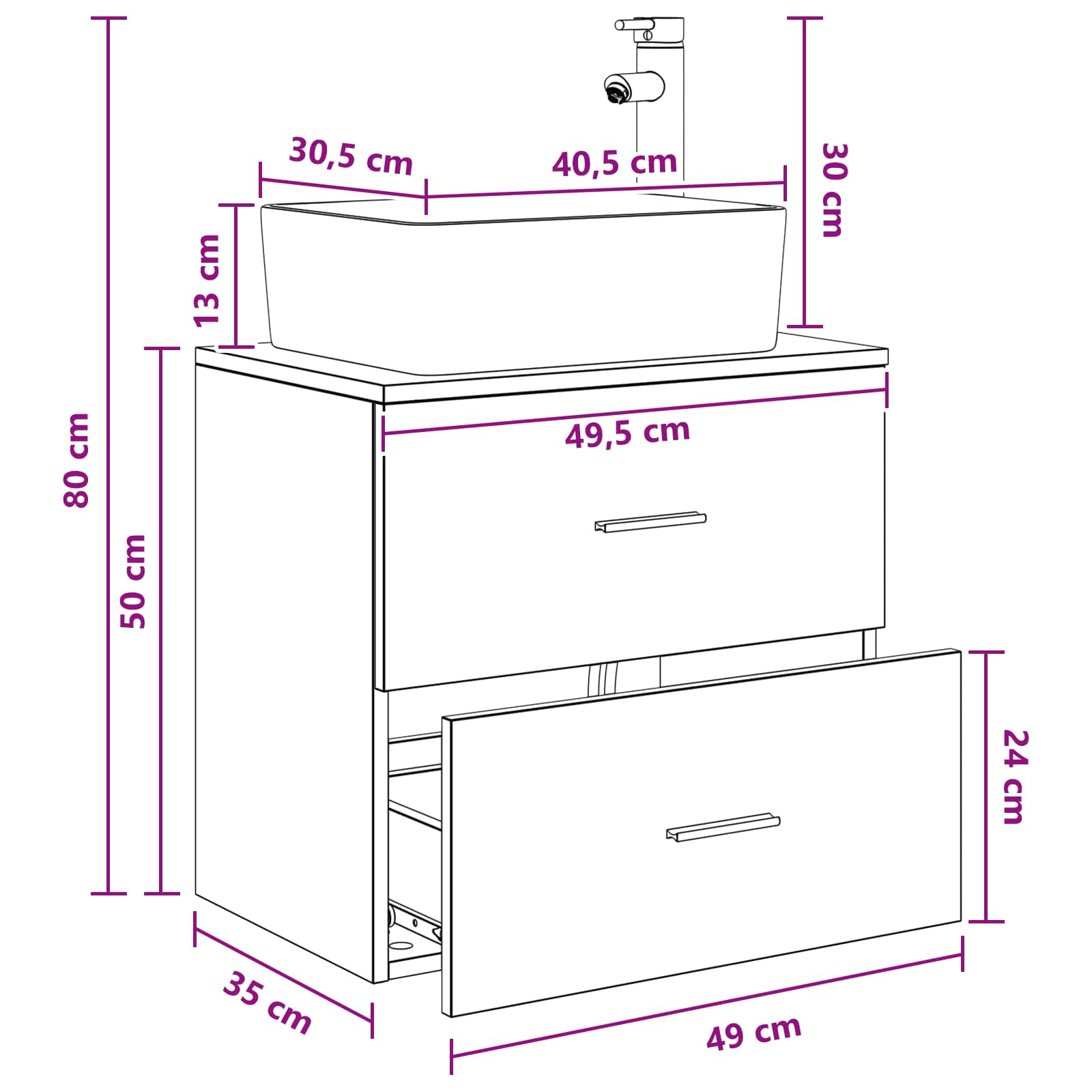 Umivaonik s policom Bijela 53 x 34,5 x 63 cm Konstruirano drvo