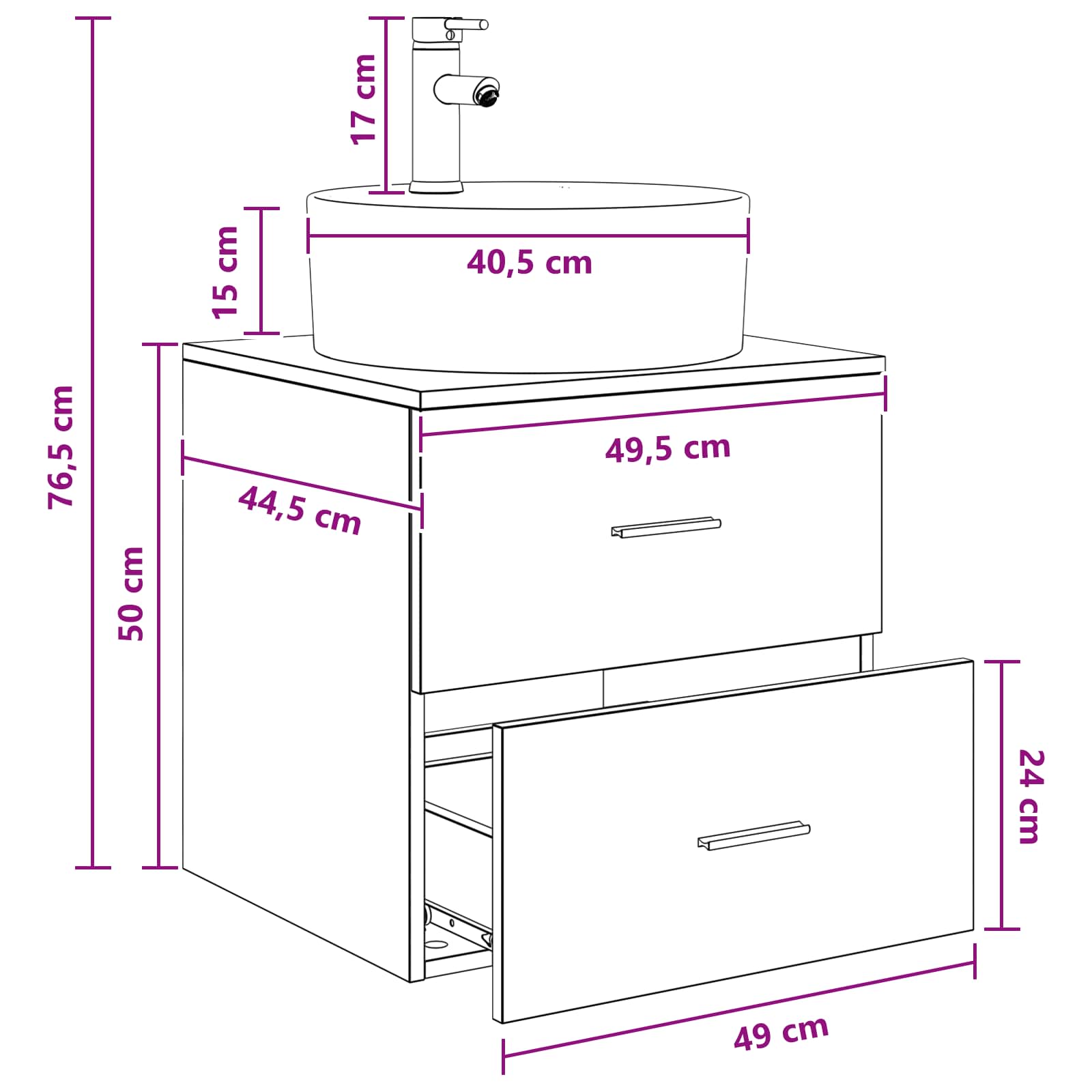 Umivaonik s policom Hrast sonoma 49,5 x 44,5 x 65 cm