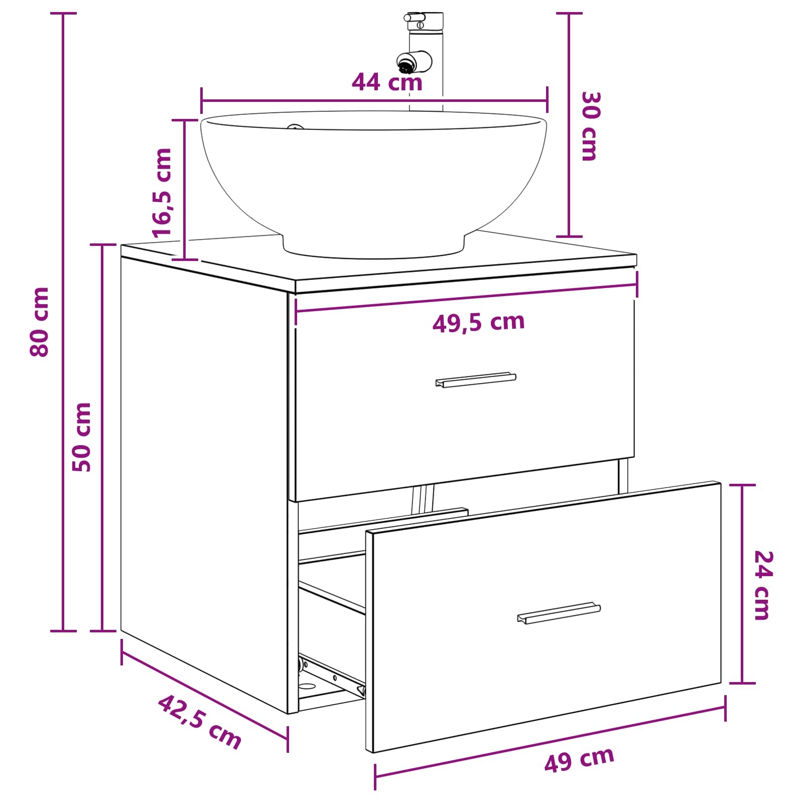 Umivaonik s policom Betonska siva 49,5 x 44,5 x 66,5 cm
