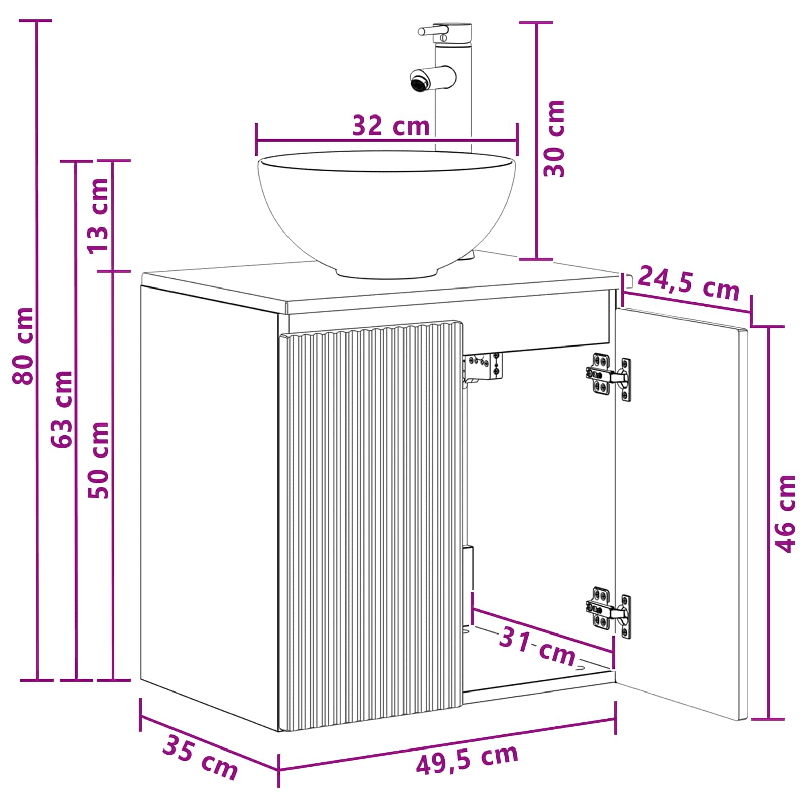 Umivaonik s policom Betonska siva 49,5 x 35 x 63 cm