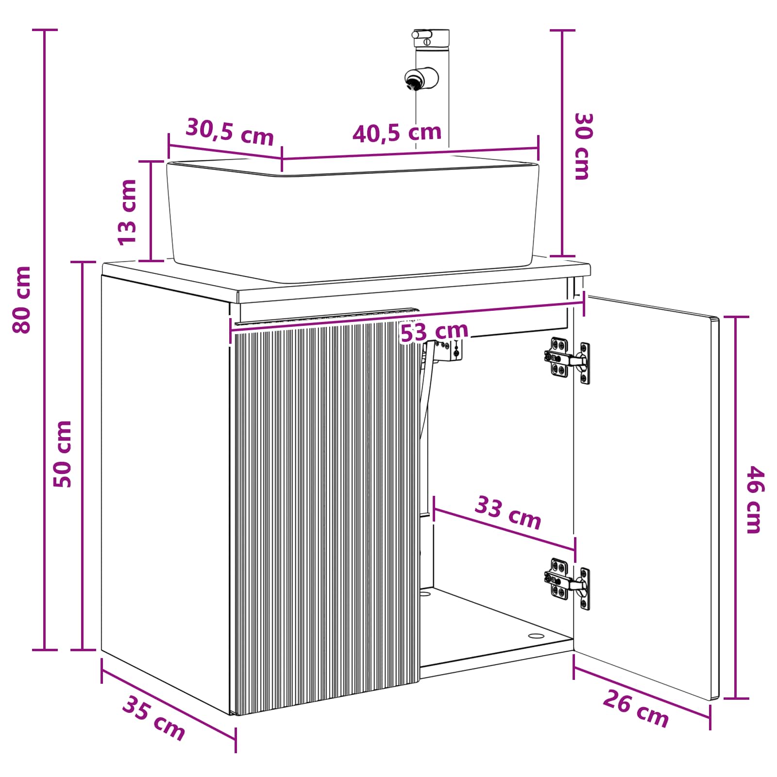 Umivaonik s policom Dimljeni hrast 53 x 35 x 63 cm