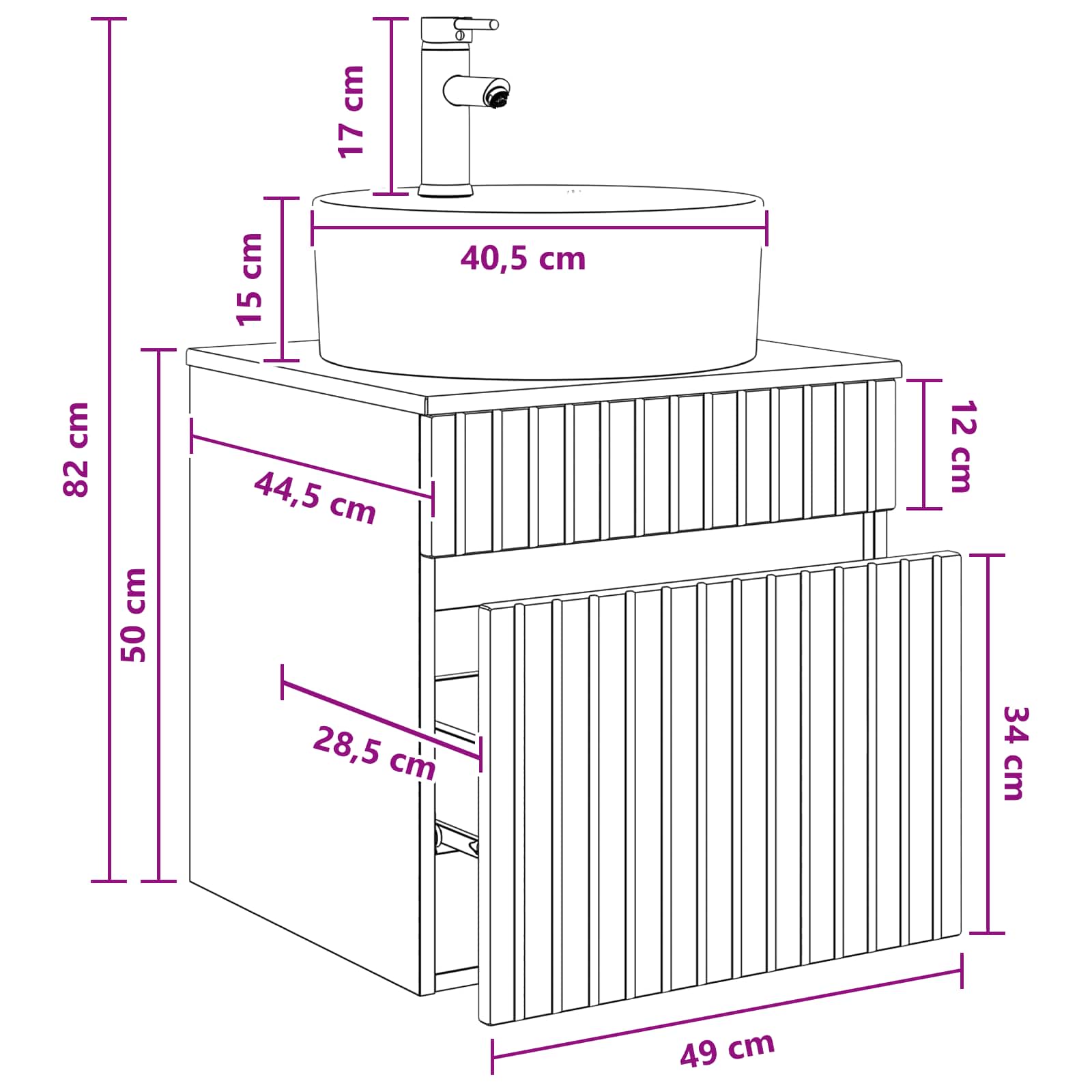 Umivaonik s policom za zid Crna 49 x 44,5 x 65 cm