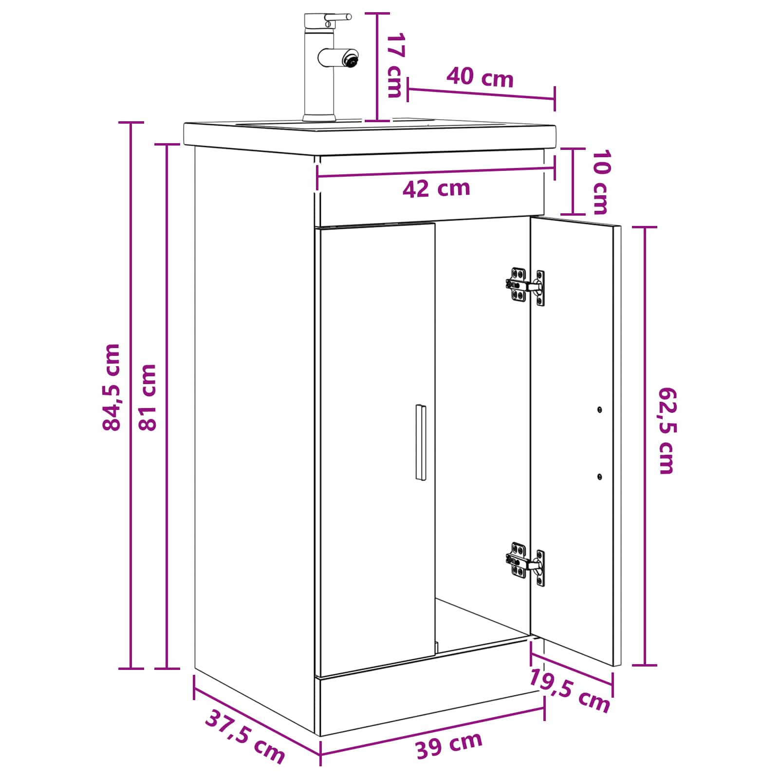 Kupaonski umivaonik s sudoperom Betonska siva 42 x 40 x 84,5 cm