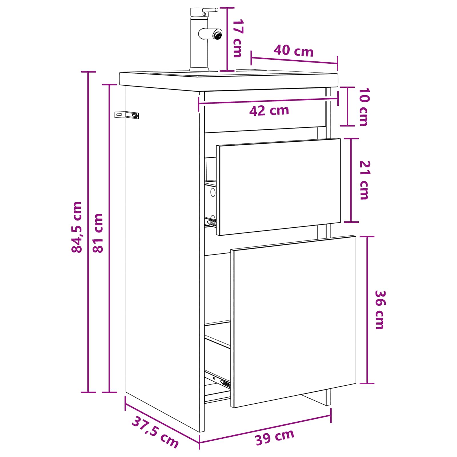 Kupaonski umivaonik s sudoperom Staro drvo 42 x 40 x 84,5 cm
