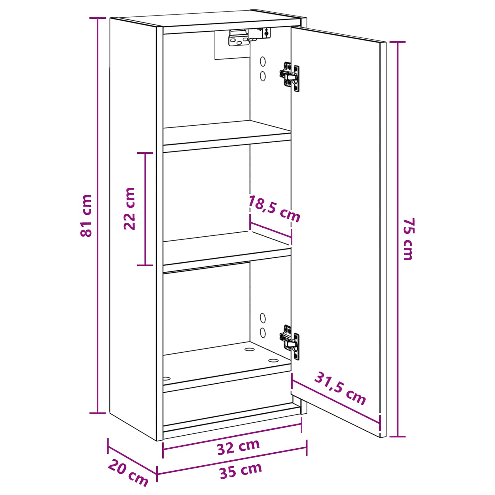 Umivaonik s policom za zid Crni hrast 35 x 20 x 81 cm