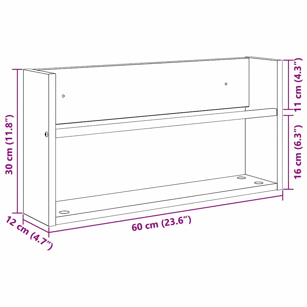 Polica za časopise Zidne 2 pcs Dimljeni hrast 60 x 12 x 30 cm
