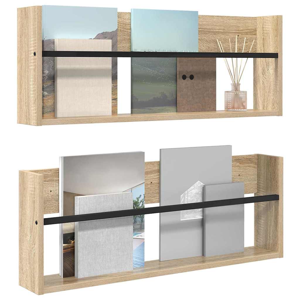 Polica za časopise s policom 2 pcs Sonoma hrast 80 x 12 x 30 cm
