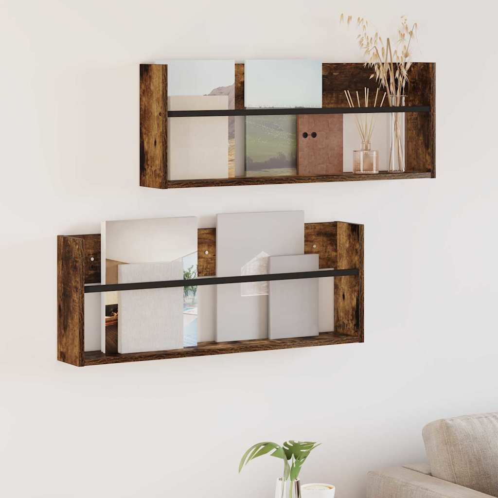 Polica za časopise Zidne 2 pcs Dimljeni hrast 80 x 12 x 30 cm