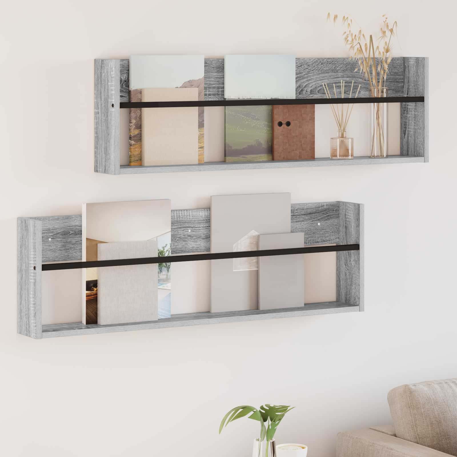 Polica za časopise s policom 2 pcs Siva Sonoma 100 x 12 x 30 cm