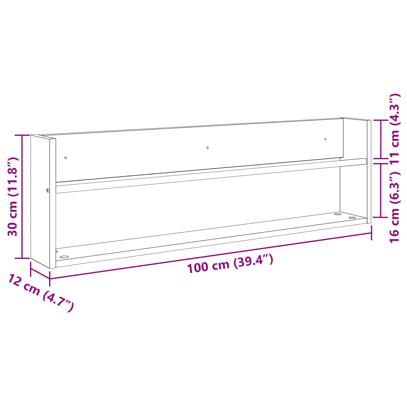 Polica za časopise 2 pcs Umjetnički hrast 100 x 12 x 30 cm