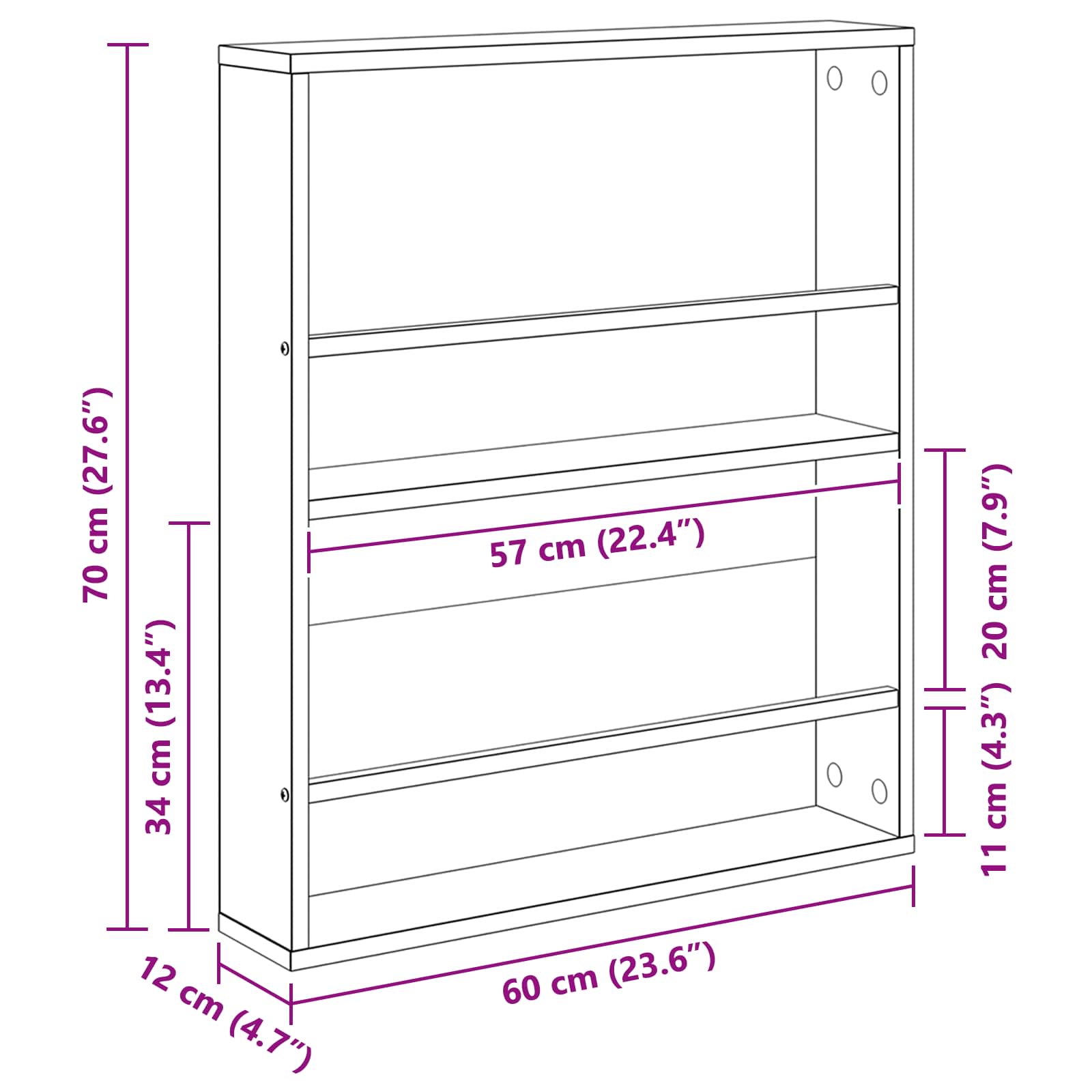 Polica za časopise s policom 2 pcs Staro drvo 60 x 12 x 70 cm
