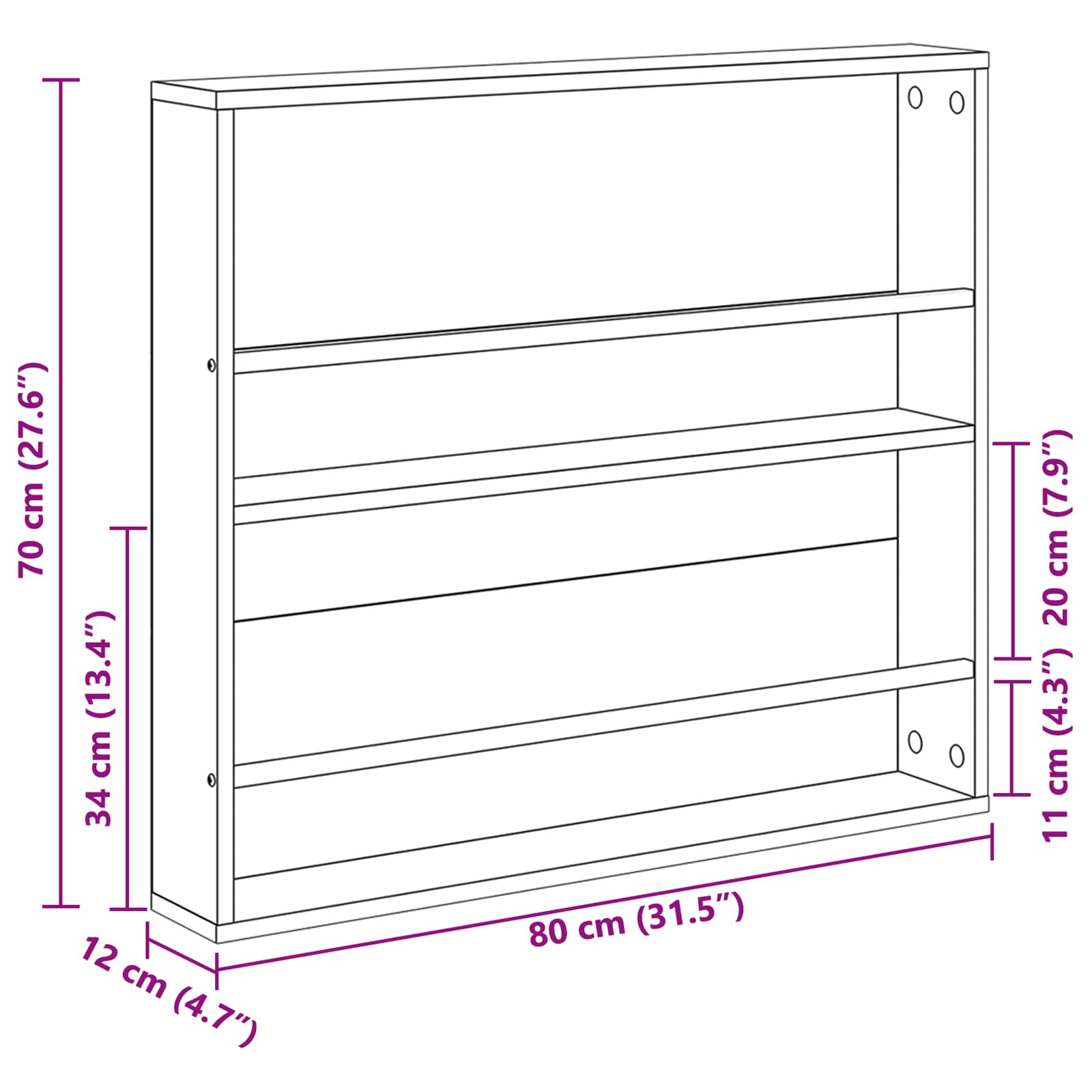 Polica za časopise Zidne 2 pcs Umjetnički hrast 80 x 12 x 70 cm
