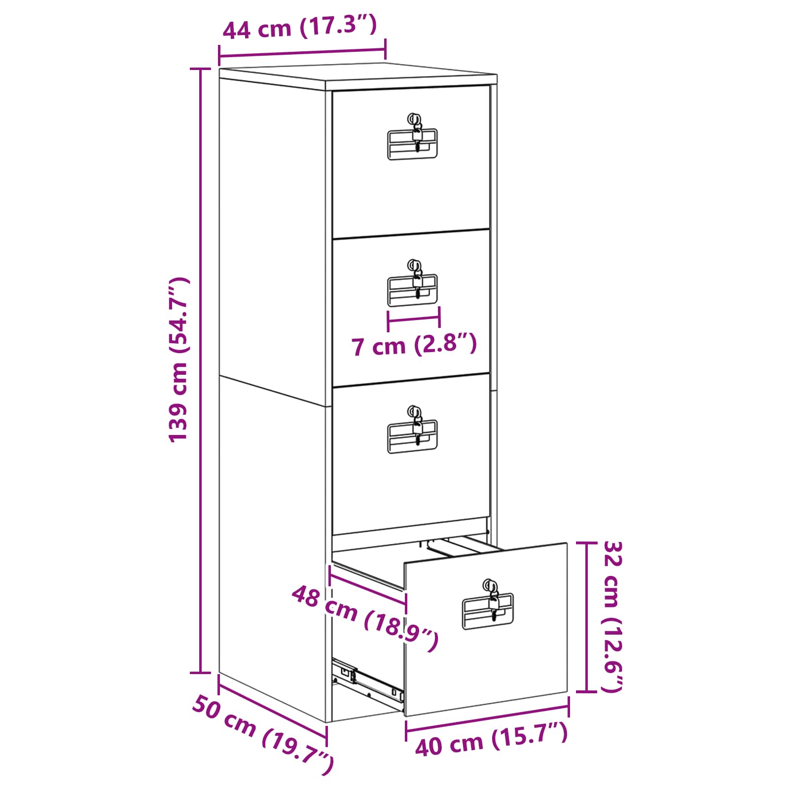 Kabinet za datoteke s ladicama 2 pcs Žuta 44 x 50 x 139 cm