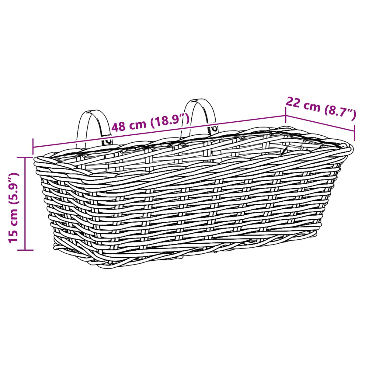 Viseća Košara za Saksije s pohranom 2 pcs Smeđa 48 x 22 x 15 cm