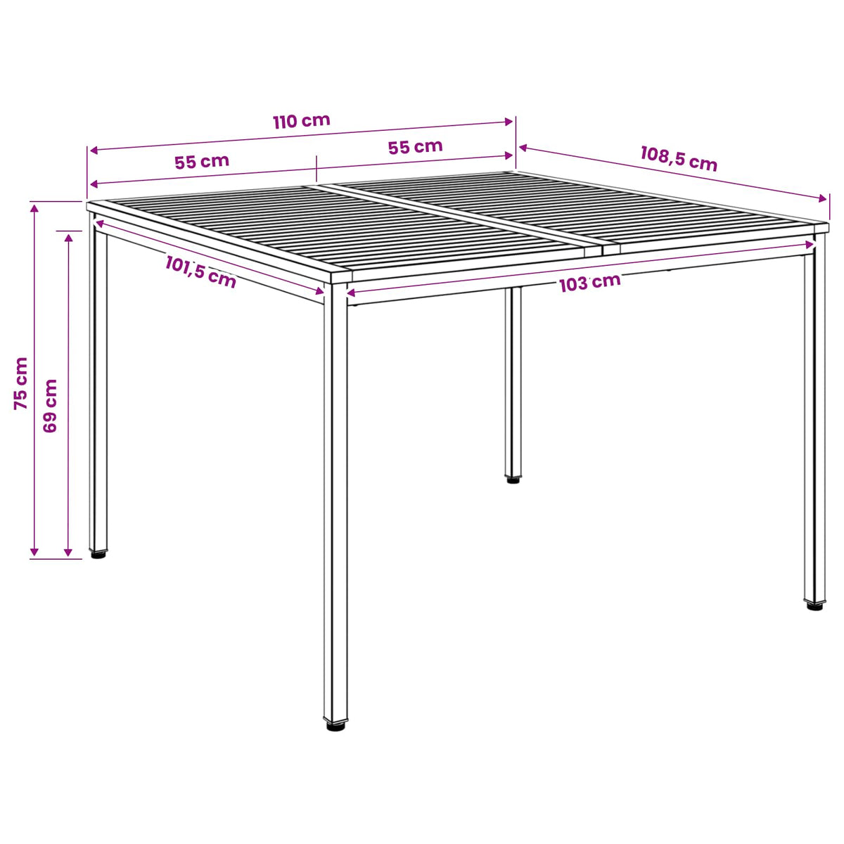 Stol za večeru u vrtu Prirodna i crna 110 x 108,5 x 75 cm