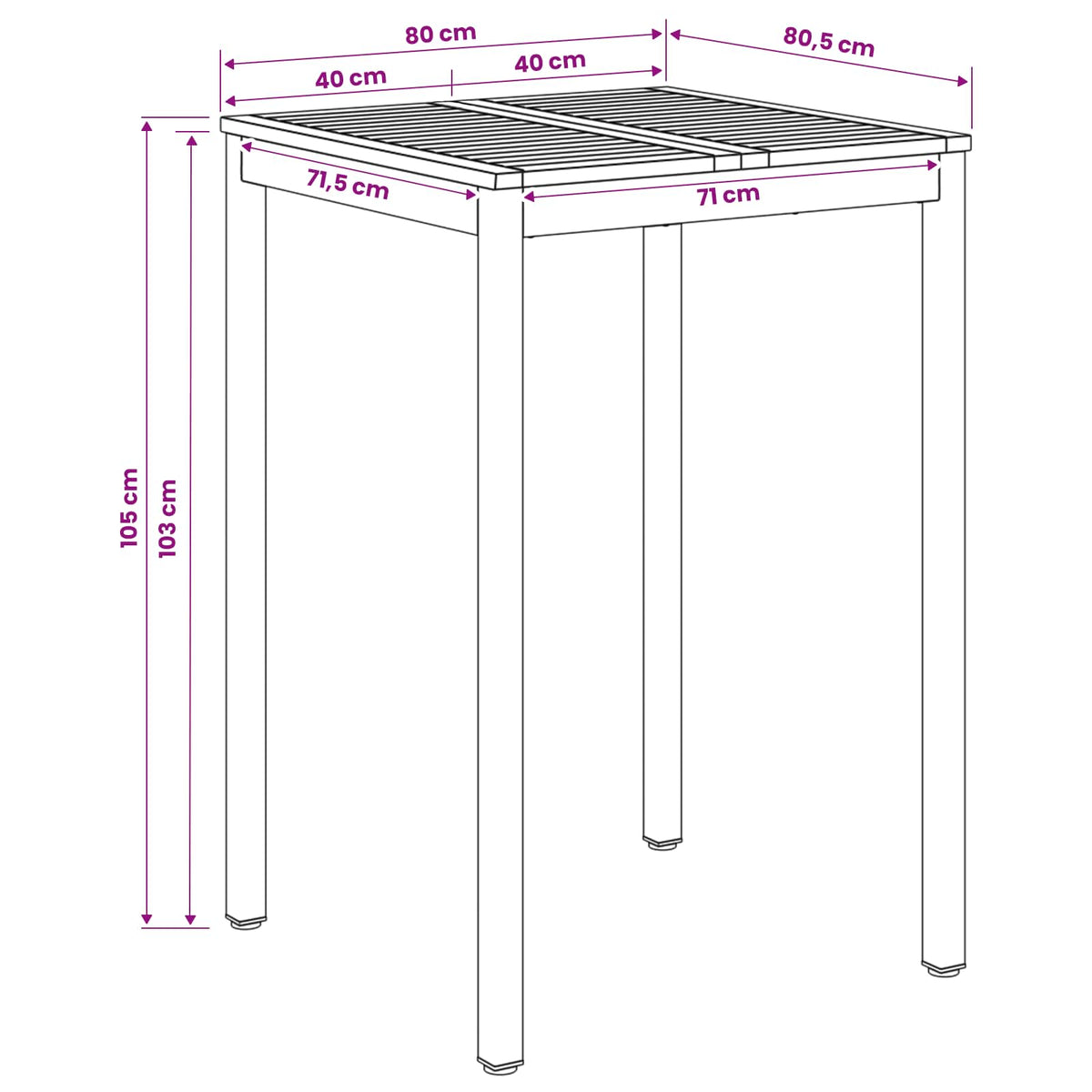 Stol za bar u vrtu Prirodna i bijela 80 x 80,5 x 105 cm