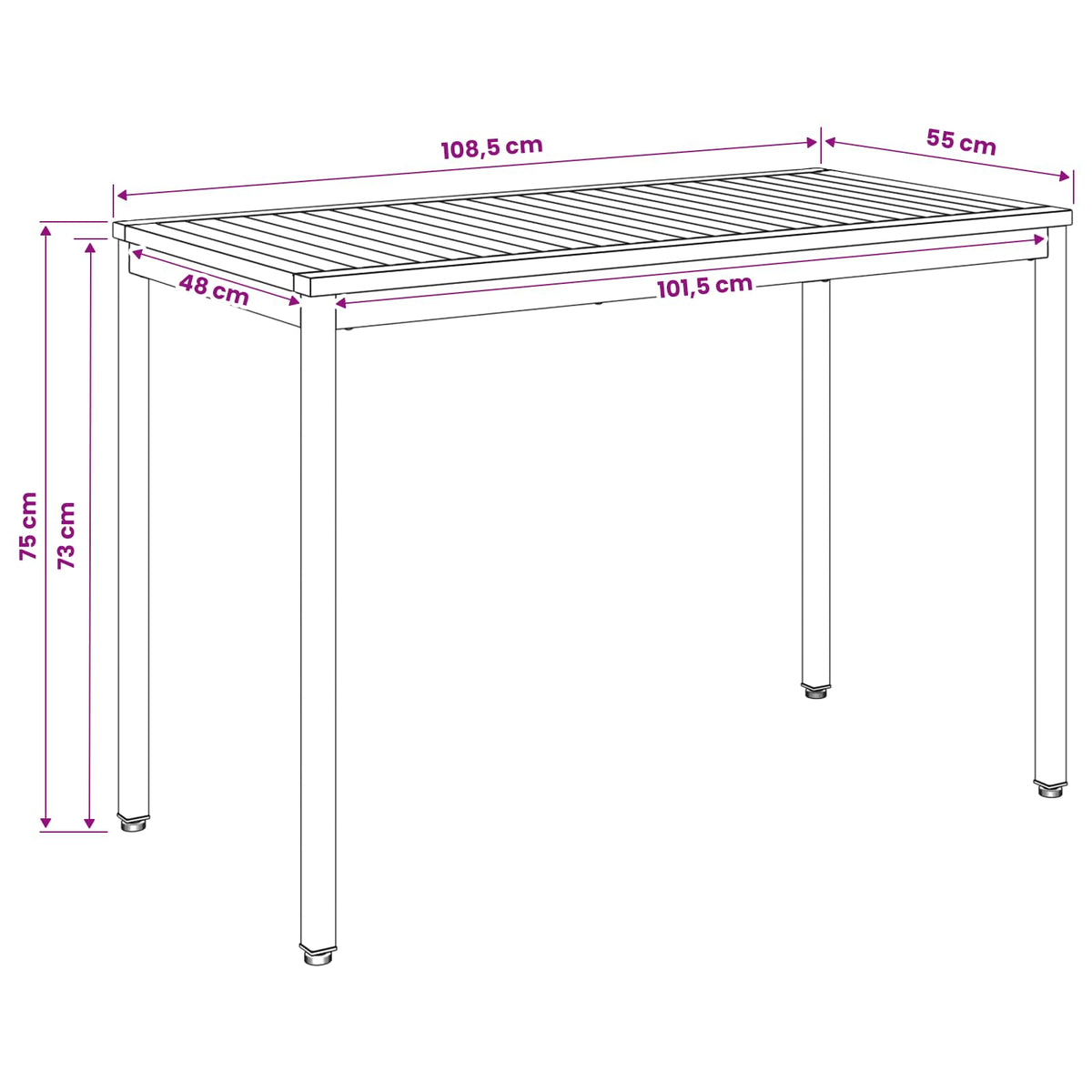 Stol za večeru u vrtu Bijela i crna 108,5 x 55 x 75 cm