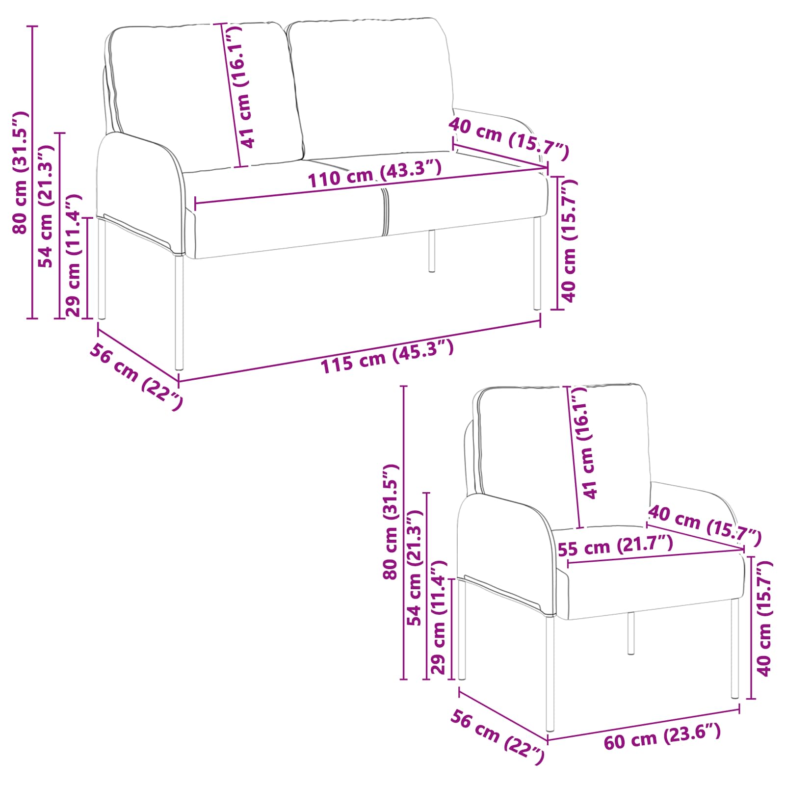Setovi sofa 3 pcs Svijetlo siva 115 x 56 x 80 cm Šperploča