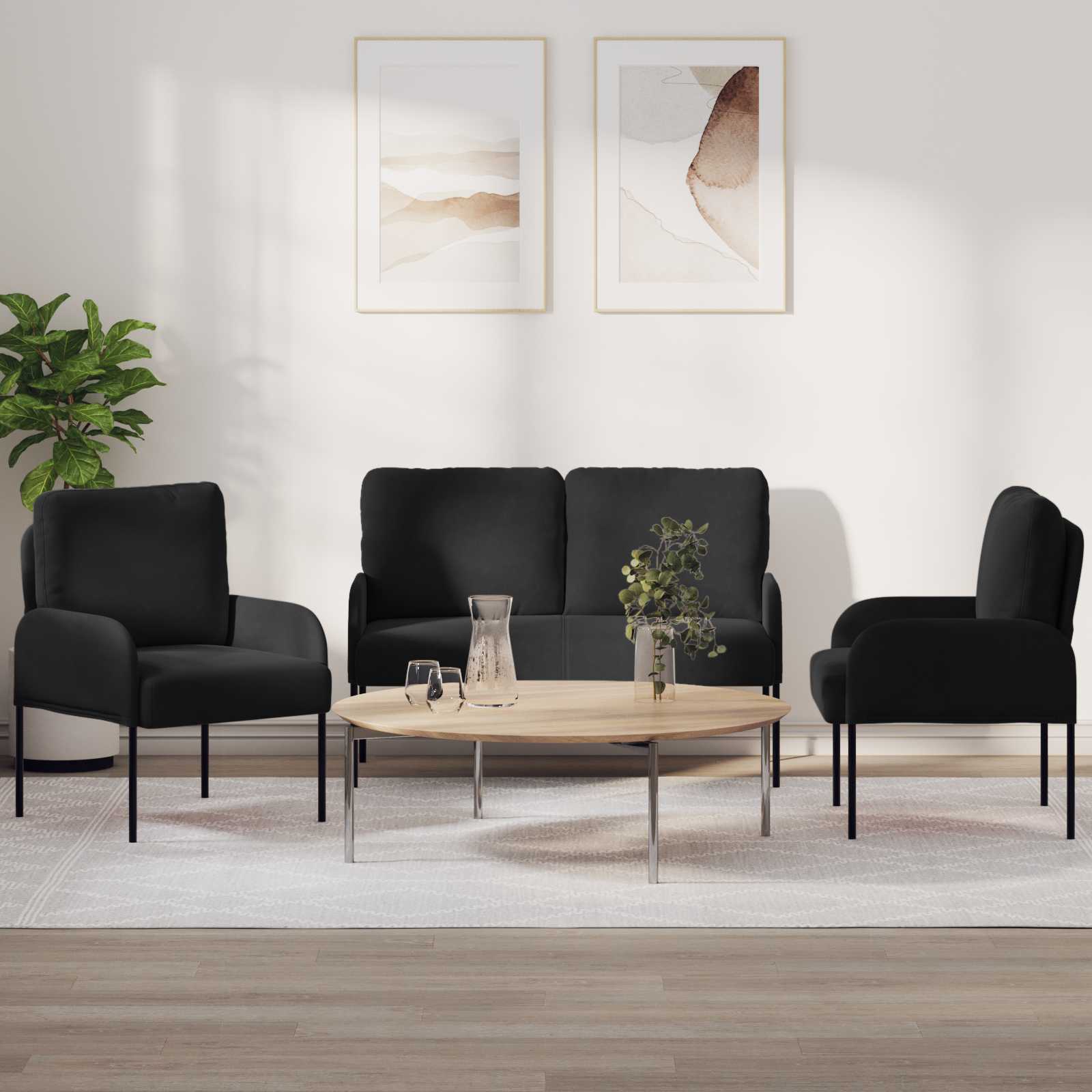 Setovi sofa s jastukom 3 pcs Crna 115 x 56 x 80 cm Šperploča