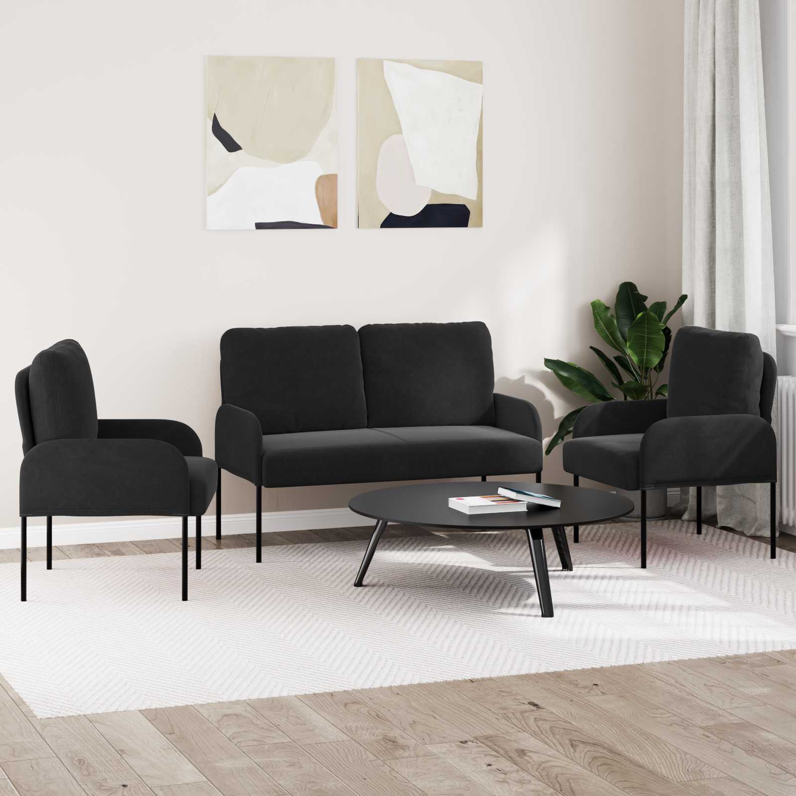 Setovi sofa s jastukom 3 pcs Crna 115 x 56 x 80 cm Šperploča