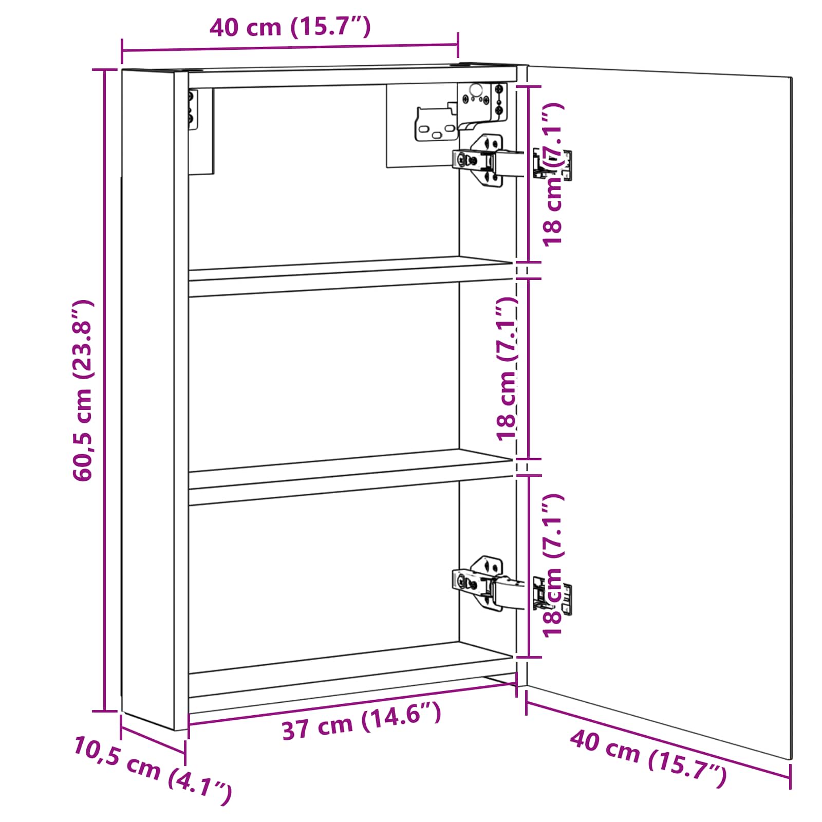Kupaonski ormar s ogledalom Betonski sivi 40 x 10,5 x 60,5 cm