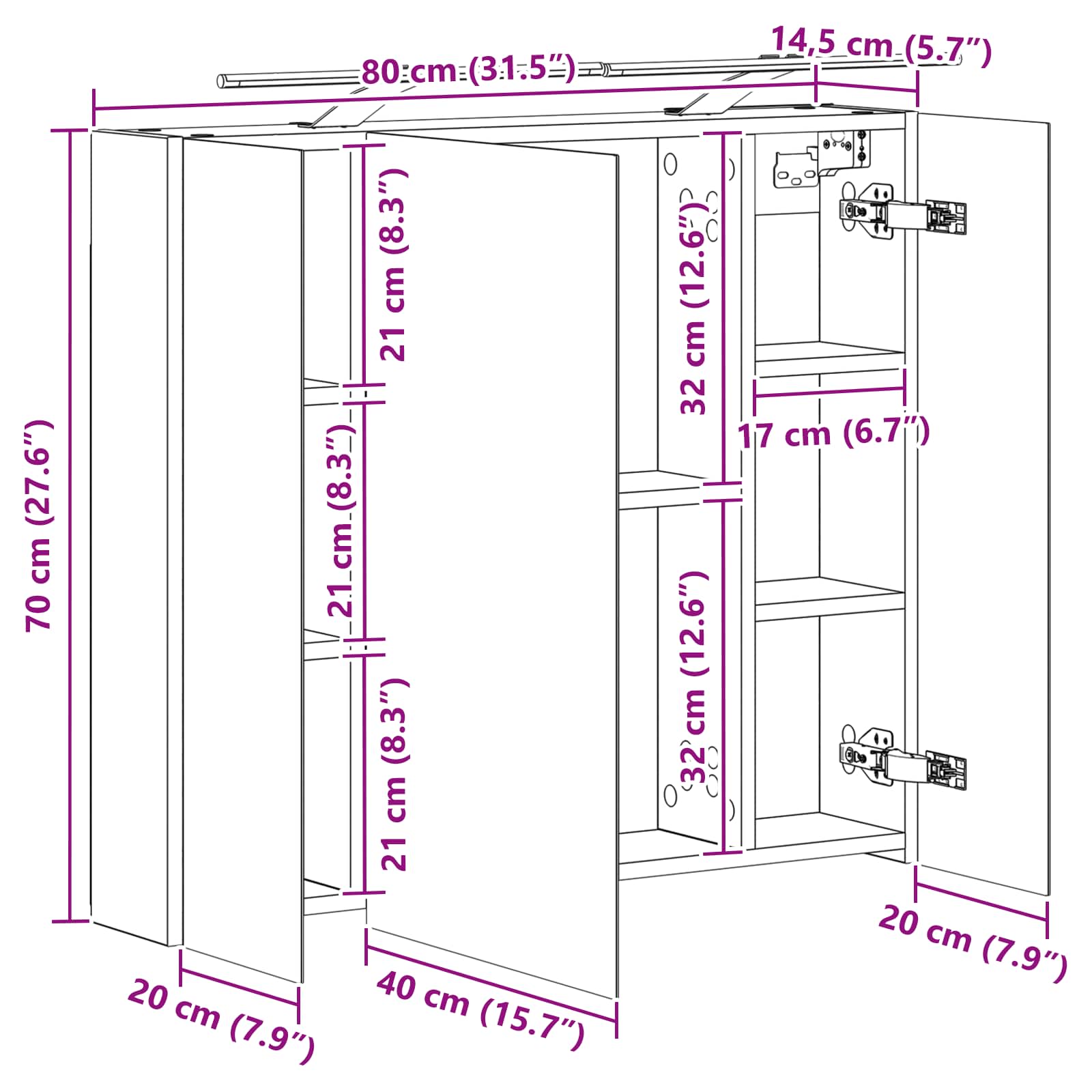 Kupaonski ormar s ogledalom Zidne Staro drvo 80 x 14.5 x 70 cm