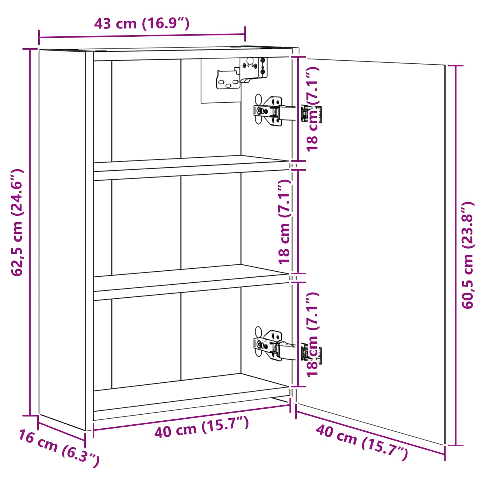 Kupaonski ormar s ogledalom Sonoma hrast 43 x 16 x 62.5 cm