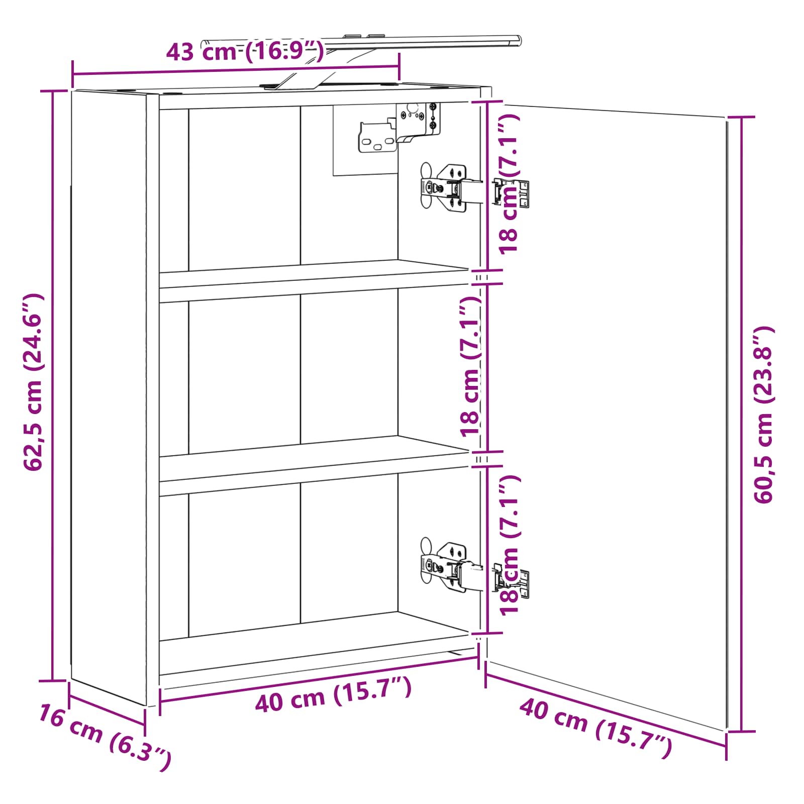 Kupaonski ormar s ogledalom Zidne Crni hrast 43 x 16 x 62.5 cm