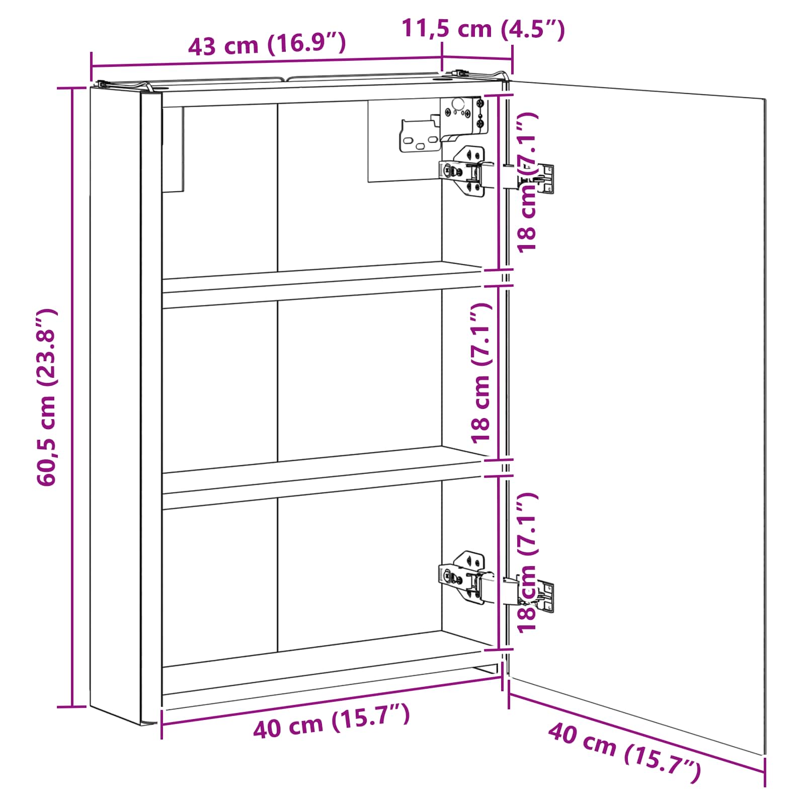 Kupaonski ormar s ogledalom Dimljeni hrast 43 x 11,5 x 60,5 cm