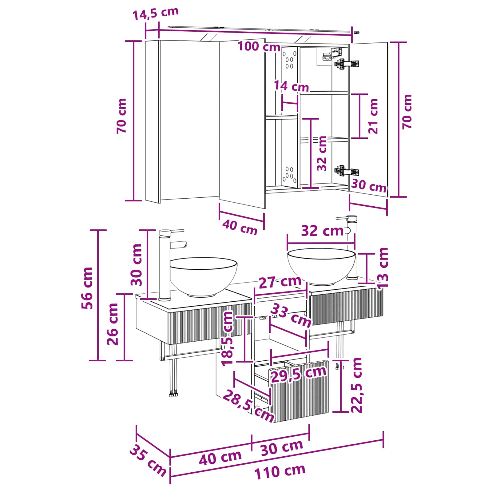 Set ormarića za kupaonicu 4 pcs Betonska siva
