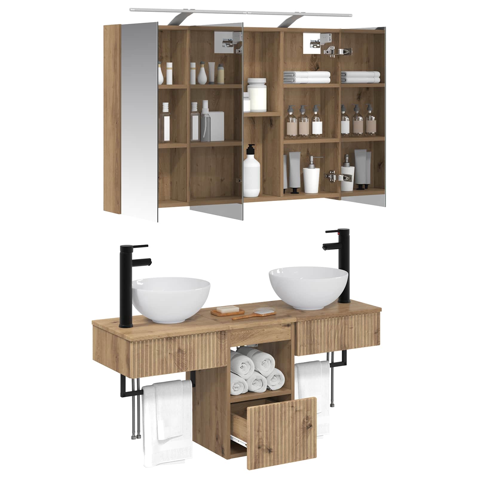 Set ormarića za kupaonicu 4 pcs 100 x 14,5 x 70 cm