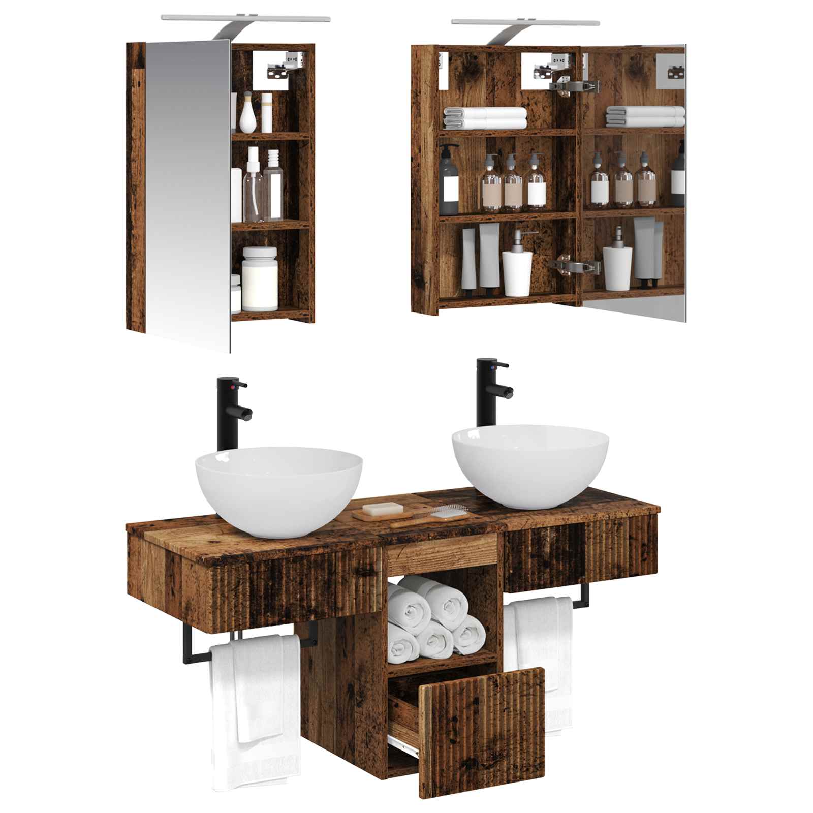 Set ormarića za kupaonicu 5 pcs Staro drvo 40 x 10,5 x 60,5 cm