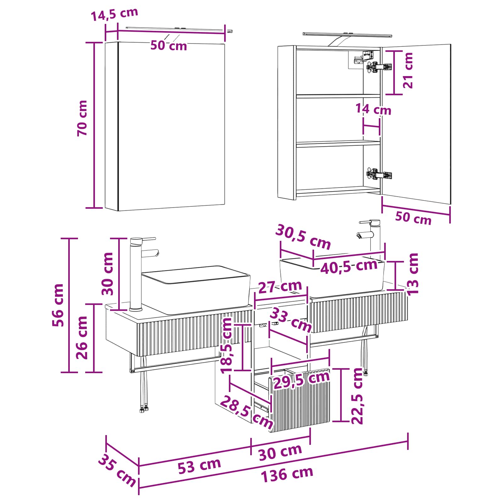 Set ormarića za kupaonicu 5 pcs Bijela 50 x 14,5 x 70 cm