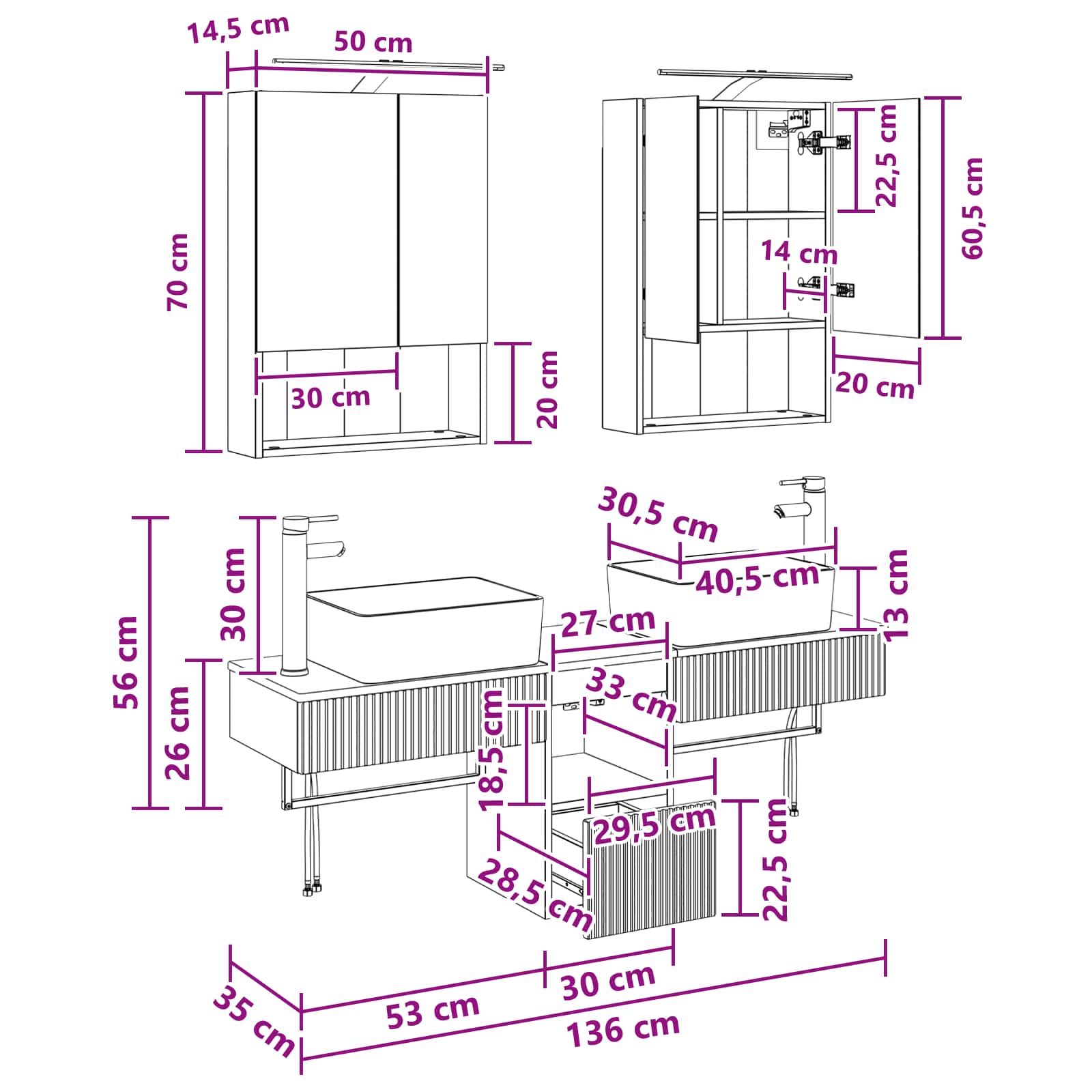 Set ormarića za kupaonicu 5 pcs Hrast artisan 50 x 14,5 x 70 cm