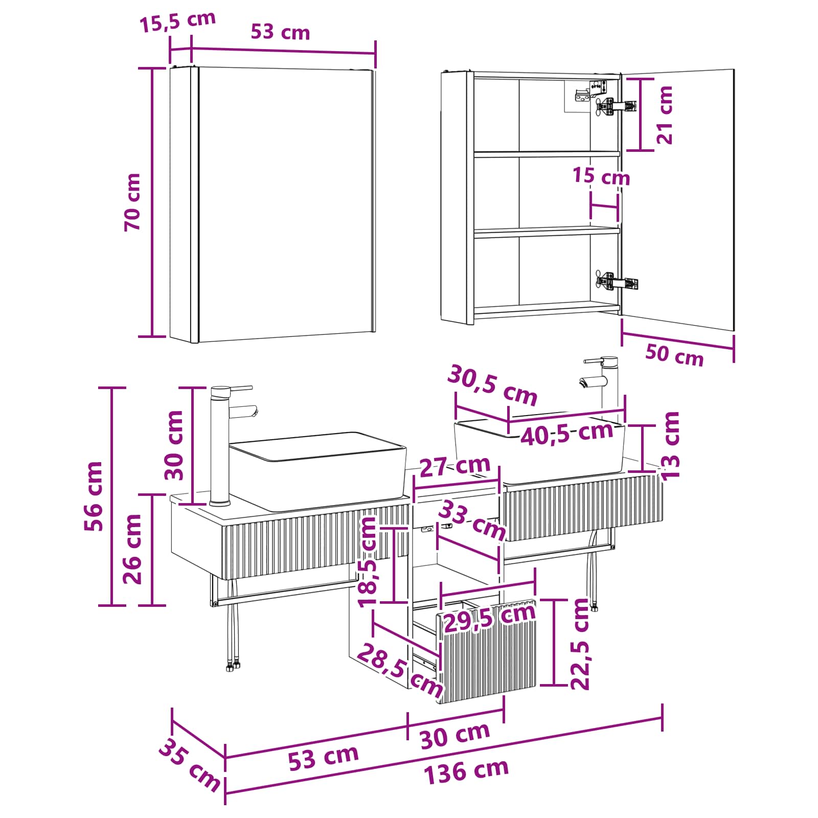 Set ormarića za kupaonicu 5 pcs Siva Sonoma 53 x 15,5 x 70 cm