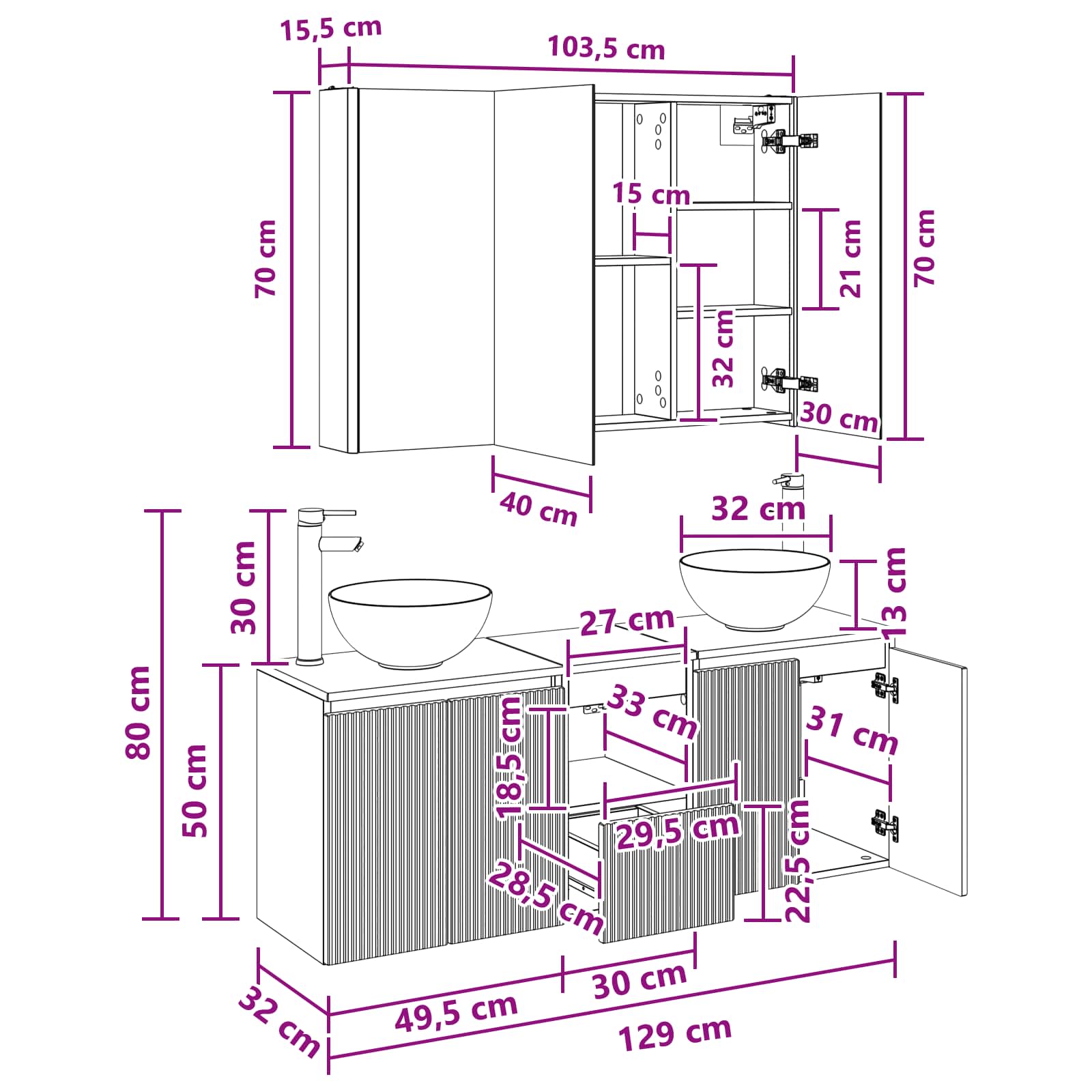 Set ormarića za kupaonicu 4 pcs Staro drvo 103,5 x 15,5 x 70 cm