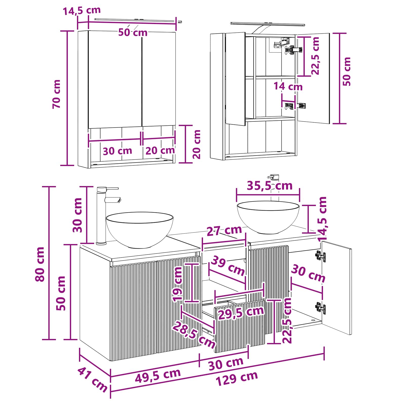 Set ormarića za kupaonicu 5 pcs Hrast sonoma 50 x 14,5 x 70 cm