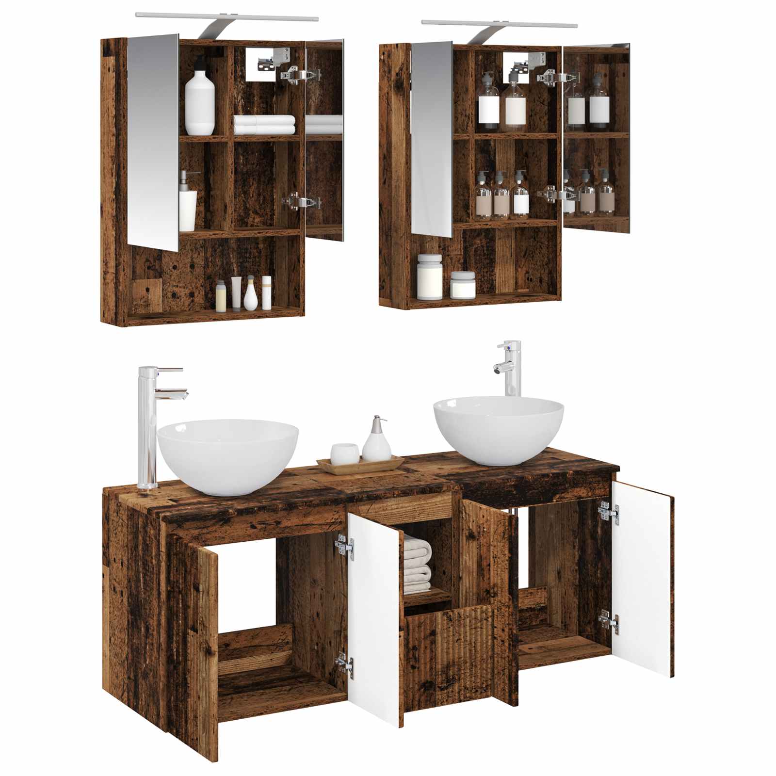 Set ormarića za kupaonicu 5 pcs Staro drvo 50 x 14,5 x 70 cm
