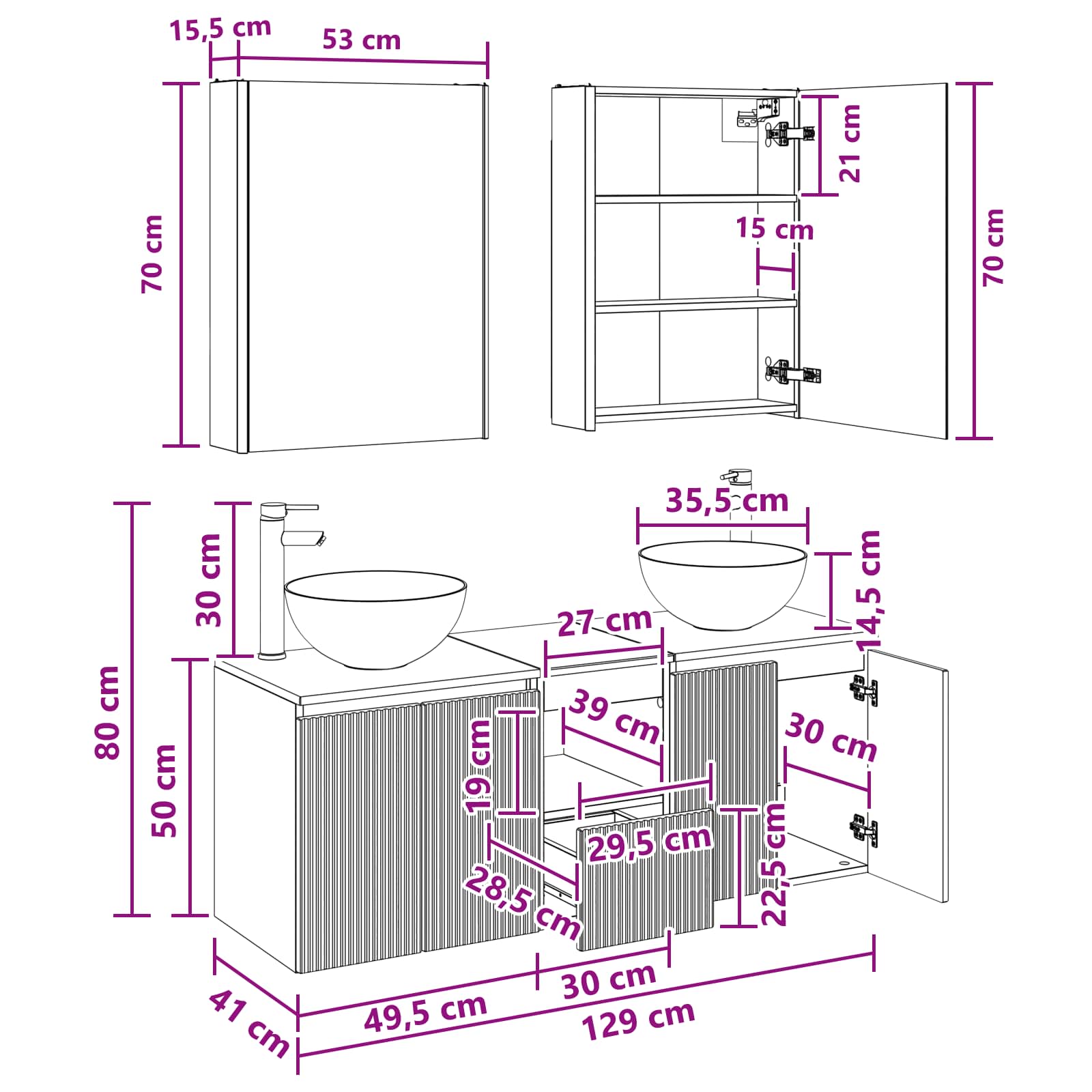 Set ormarića za kupaonicu 5 pcs Hrast artisan 53 x 15,5 x 70 cm