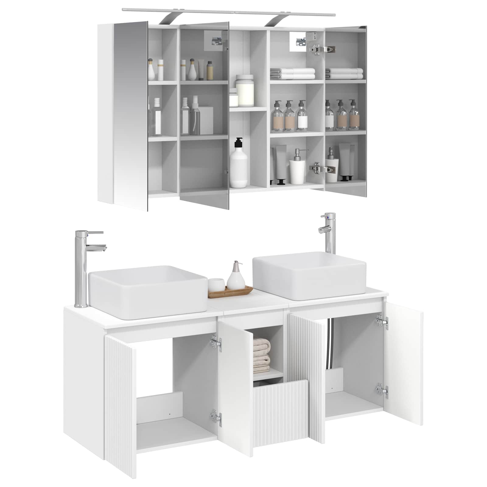 Set ormarića za kupaonicu 4 pcs Bijela 100 x 14,5 x 70 cm