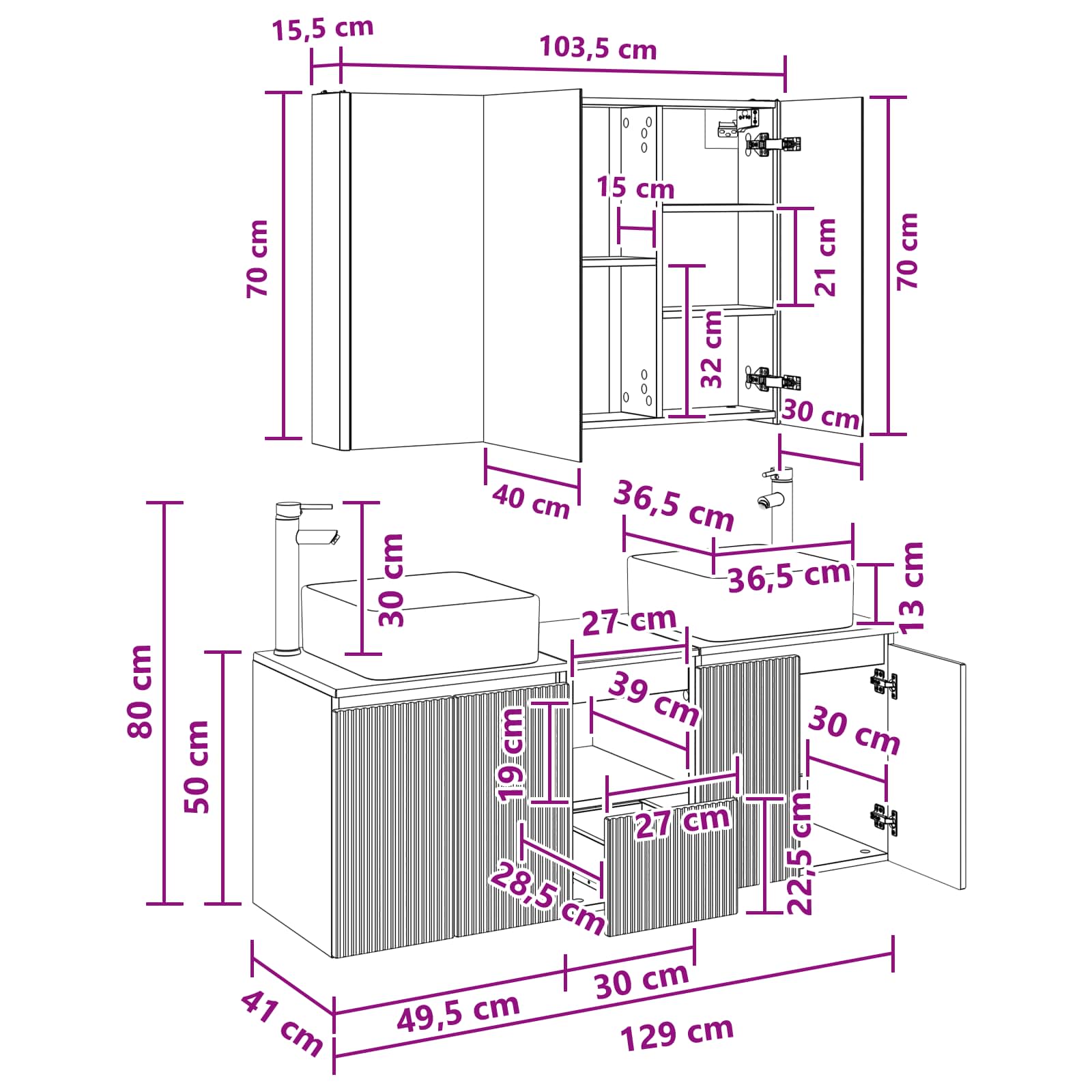 Set ormarića za kupaonicu 4 pcs Dimljeni hrast