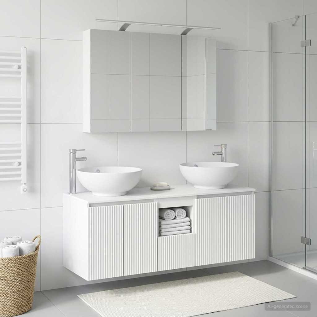 Set ormarića za kupaonicu 4 pcs Bijela Konstruirano drvo